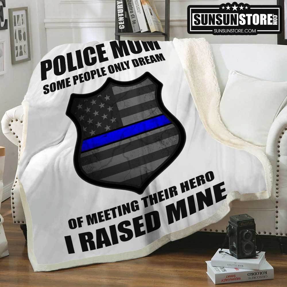Police Mom White Sherpa Fleece Blanket