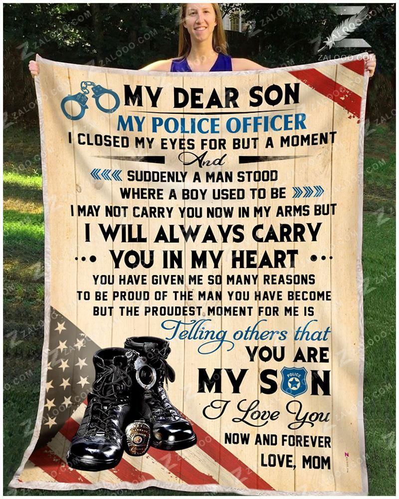Police My Dear Son Love Mom Sherpa Fleece Blanket