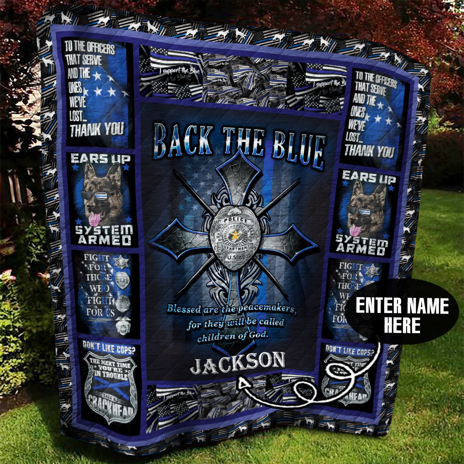 Police Thin Blue Line Personalized Quilt Blanket MMM120602MI