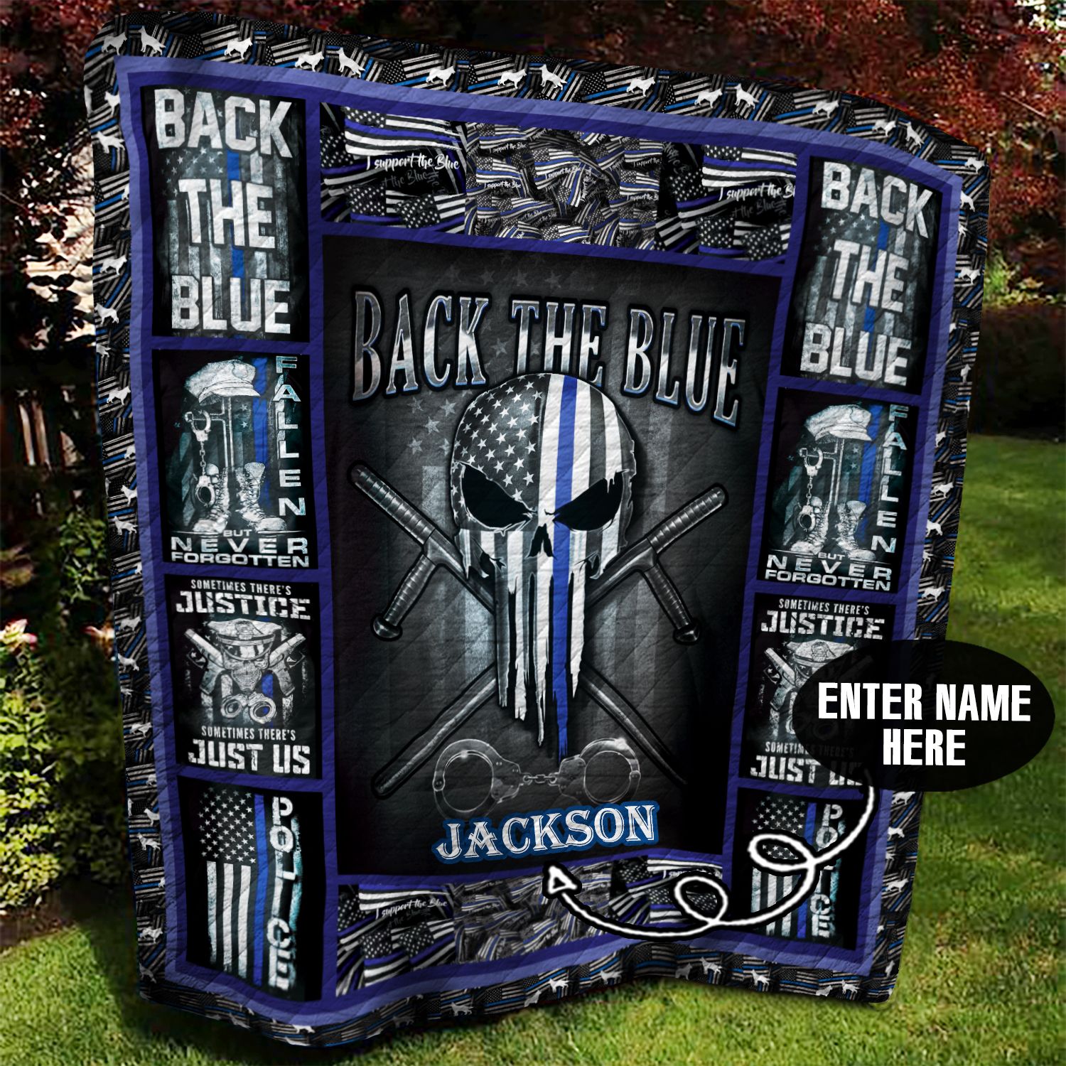 Police Thin Blue Line Personalized Quilt Blanket MMM120603MI