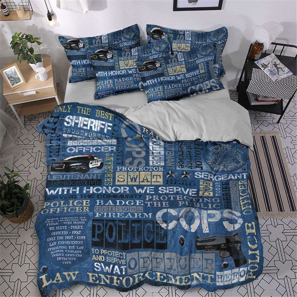 Police Cotton Bed Sheets Spread Comforter Bedding Set