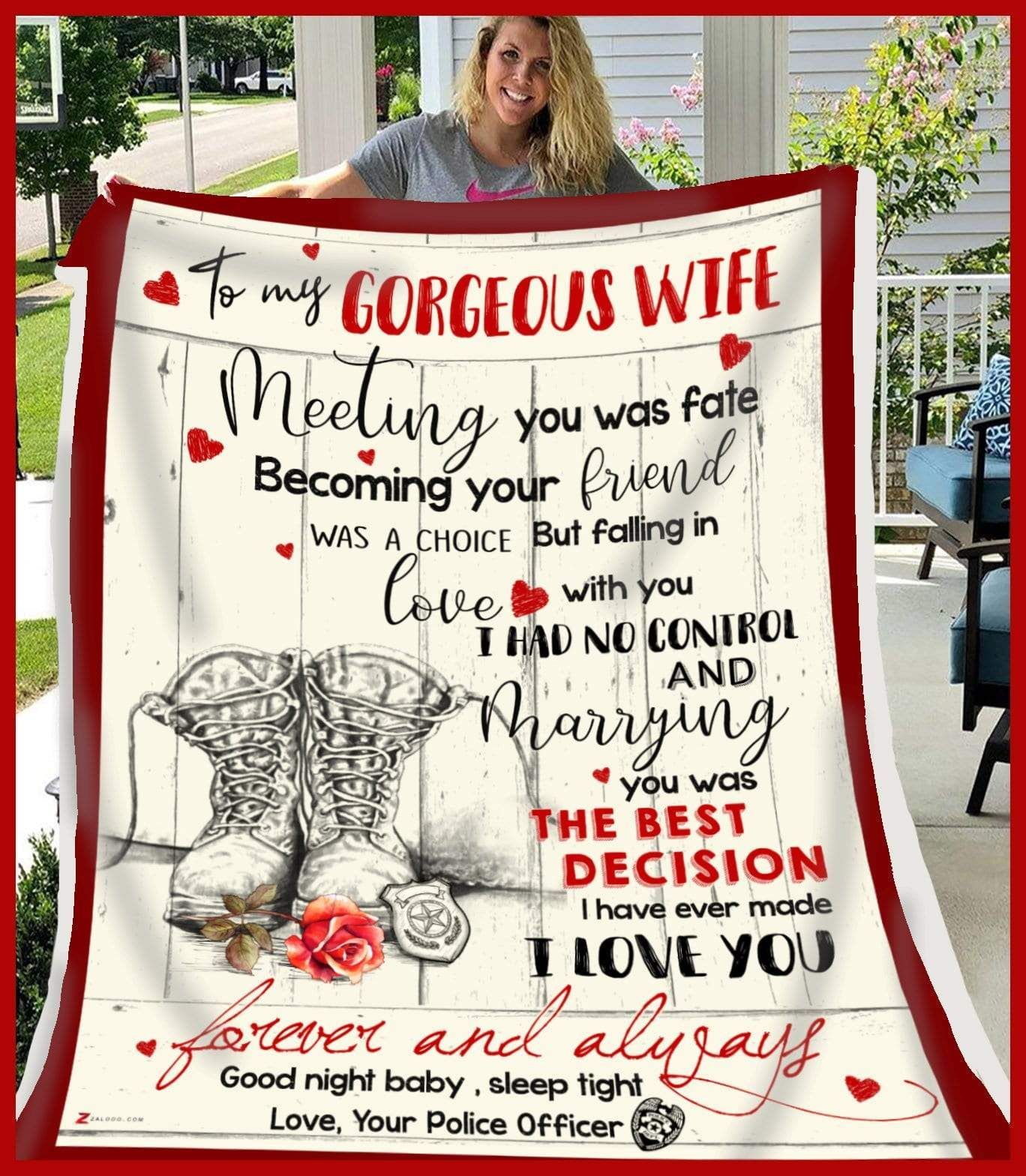 Police To My Gorgeous Wife Meeting You Was Fate Sherpa Fleece Blanket