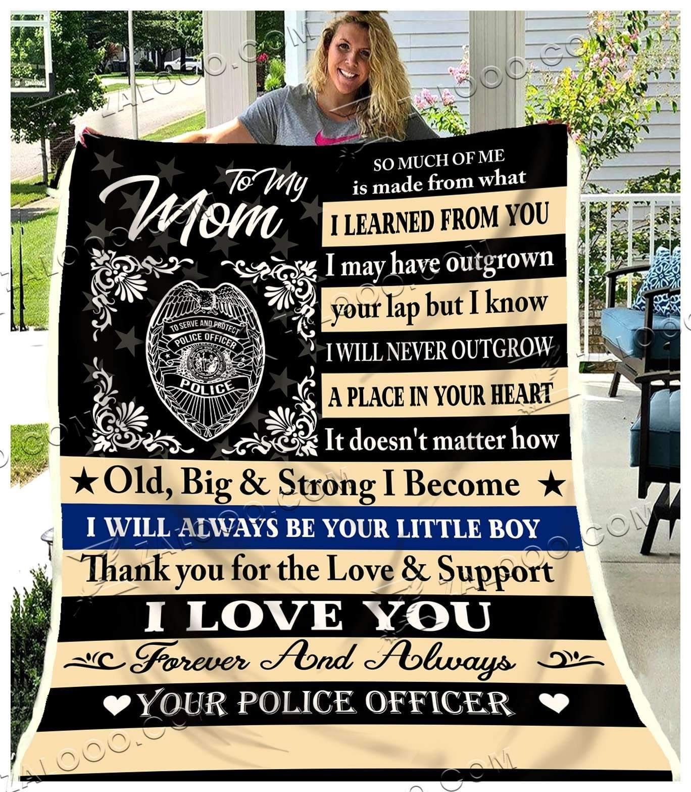 Police To My Mom Little Boy Sherpa Fleece Blanket