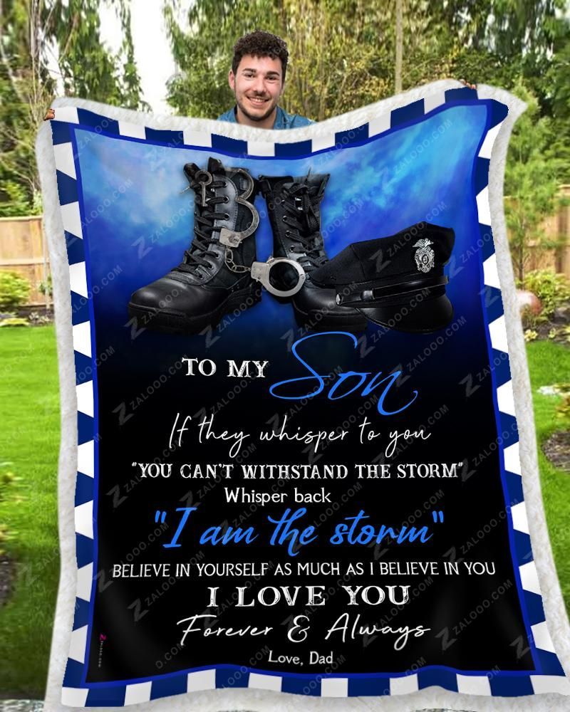 Police To My Son I Love You Dad Sherpa Fleece Blanket