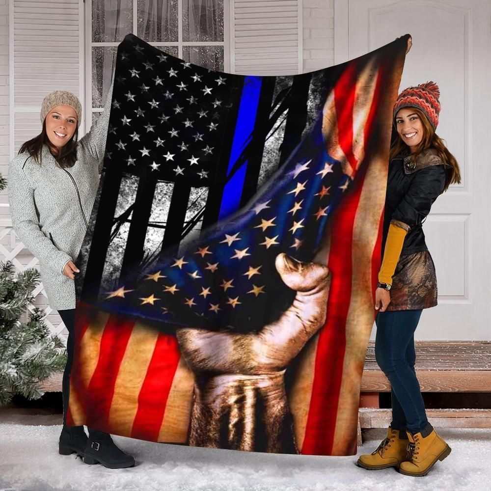 Police Us Flag Fleece Blanket Gift For Police
