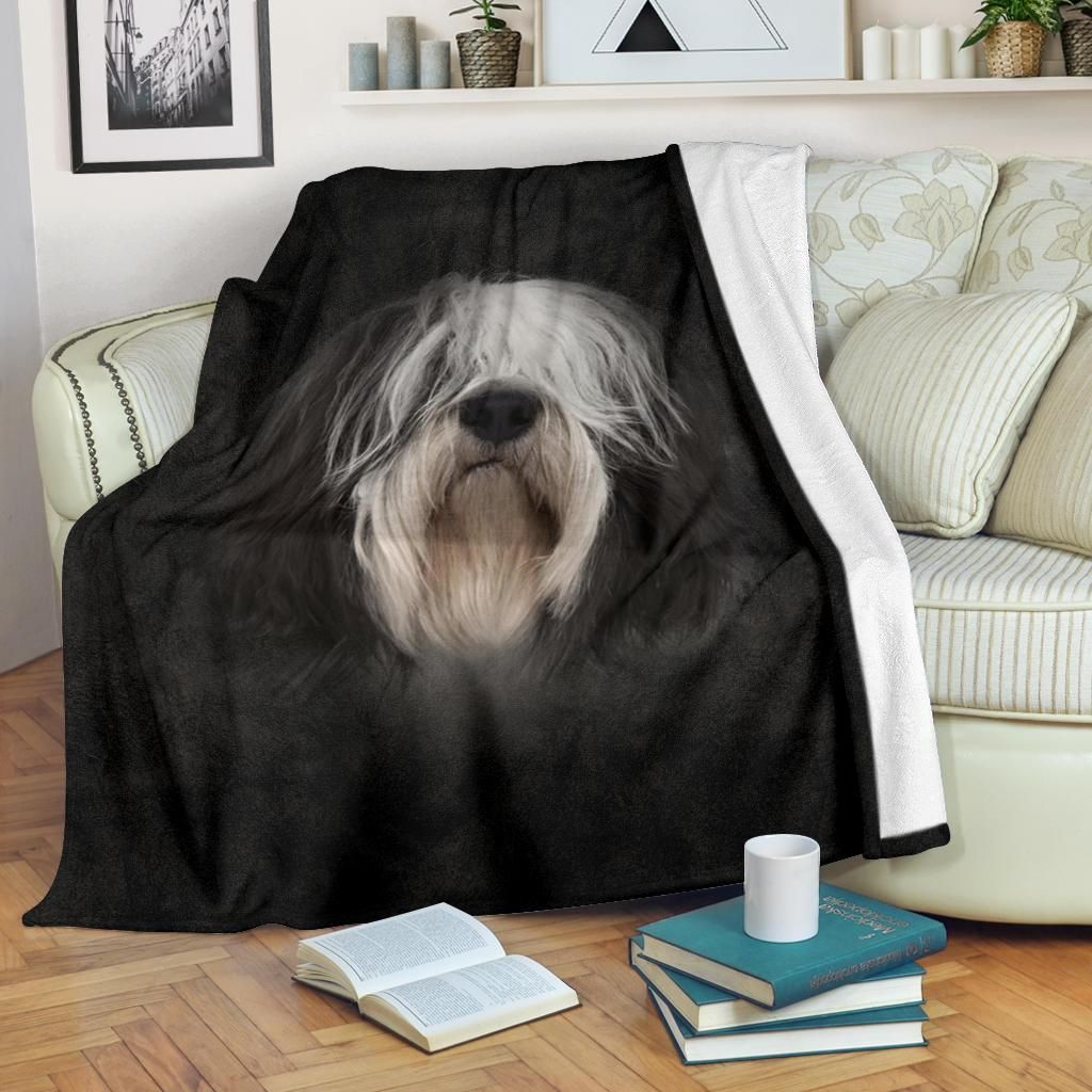 Polish Lowland Sheepdog Face Sherpa Fleece Blanket
