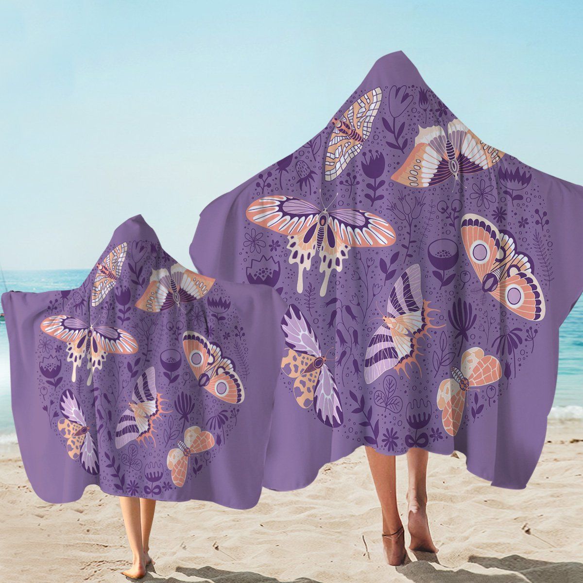 Pollinate Papilon Purple Pattern Printed Hooded Towel