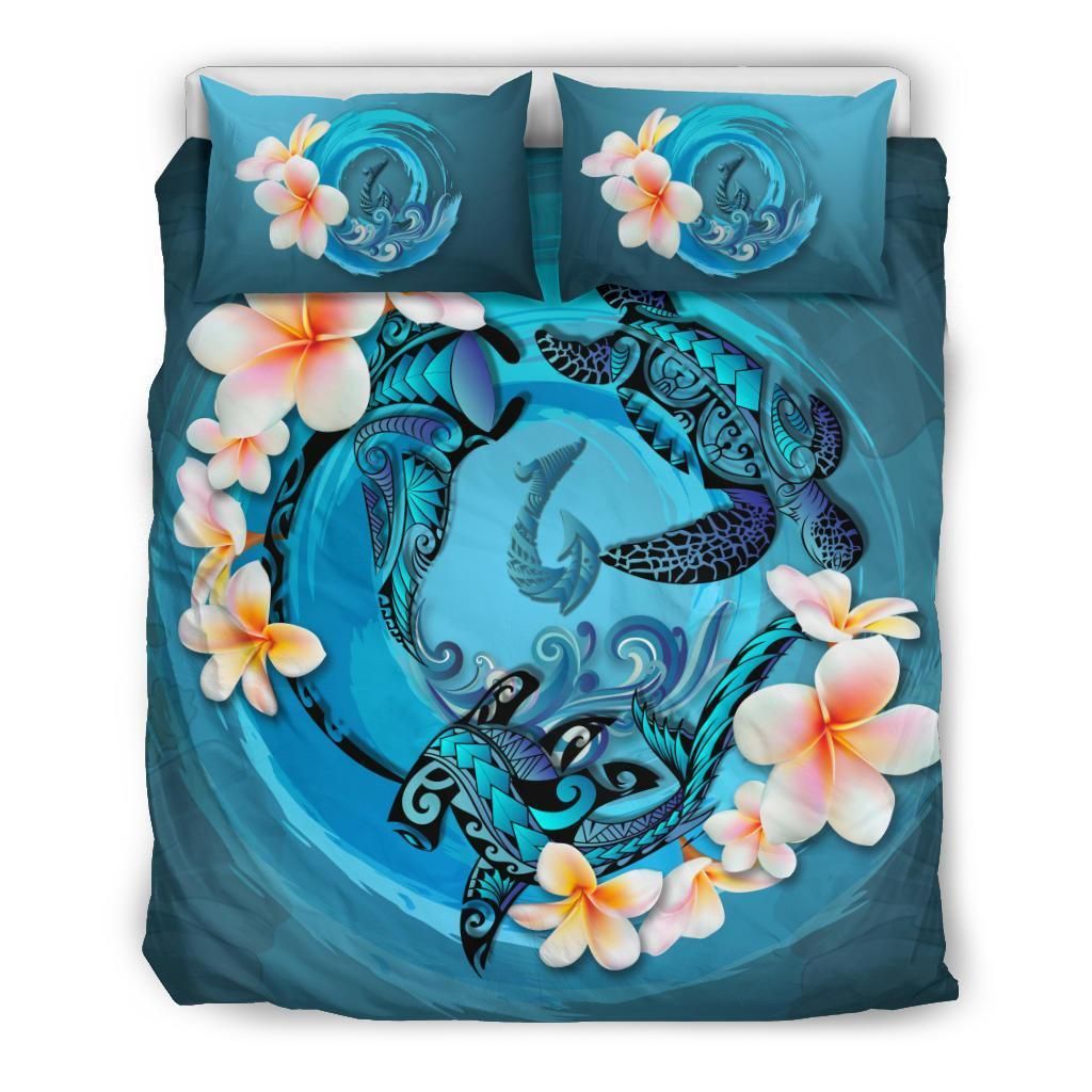 Polynesia Blue Plumeria Animal Tattoo Bedding Set