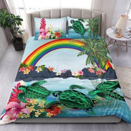 Polynesian Green Sea Turtle Rainbow Bedding Set