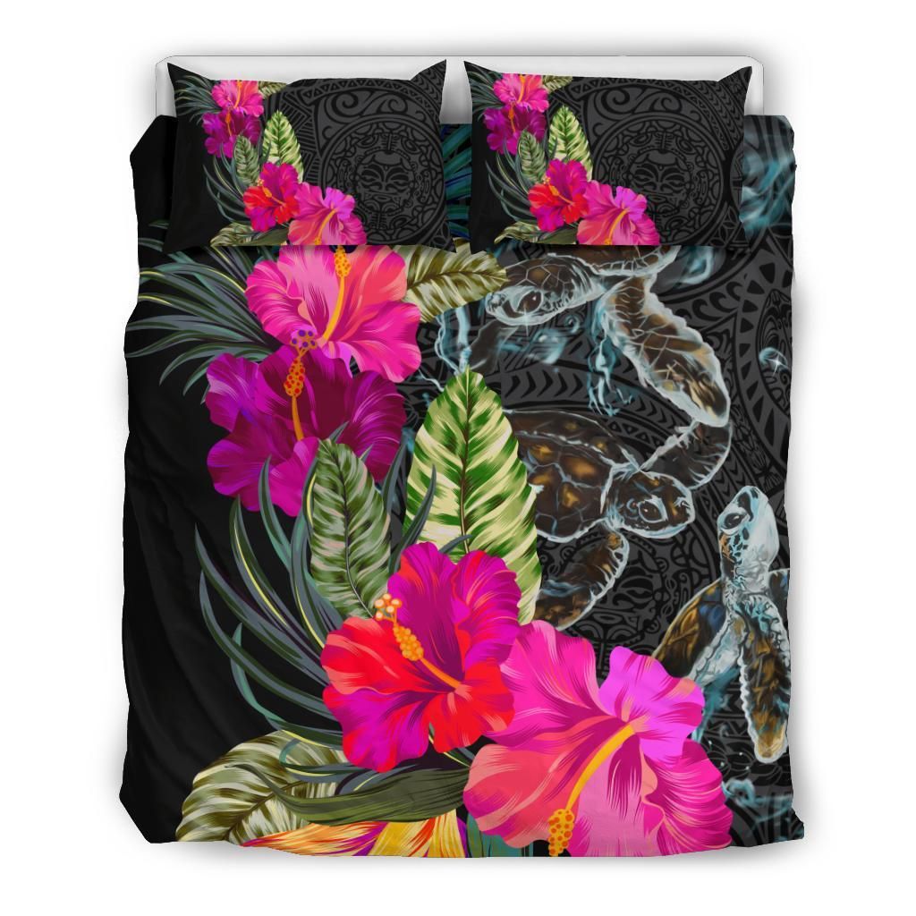 Polynesian Hibiscus Sea Turtle King Style Bedding Set