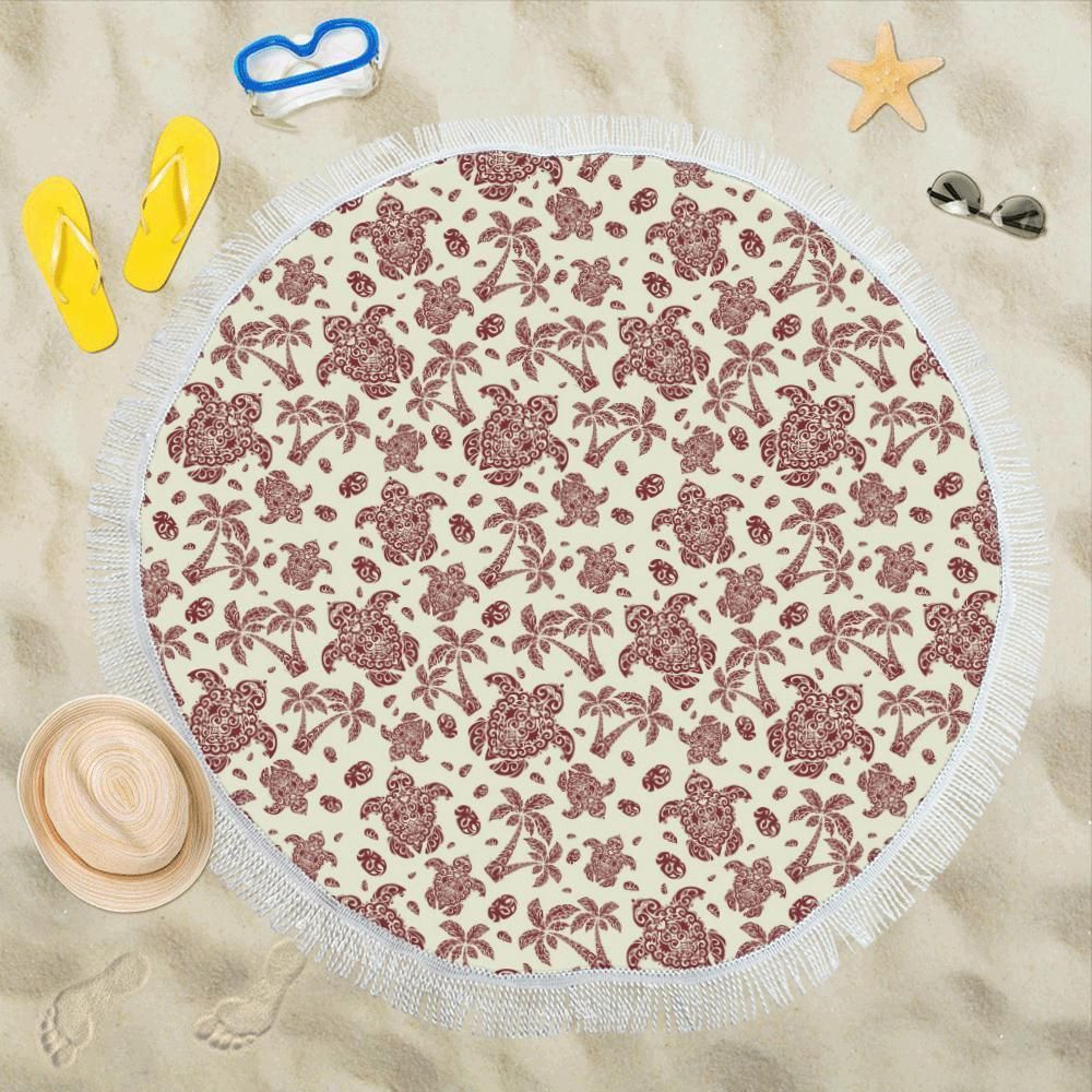 Polynesian Tattoo Turtle Themed Round Beach Towel
