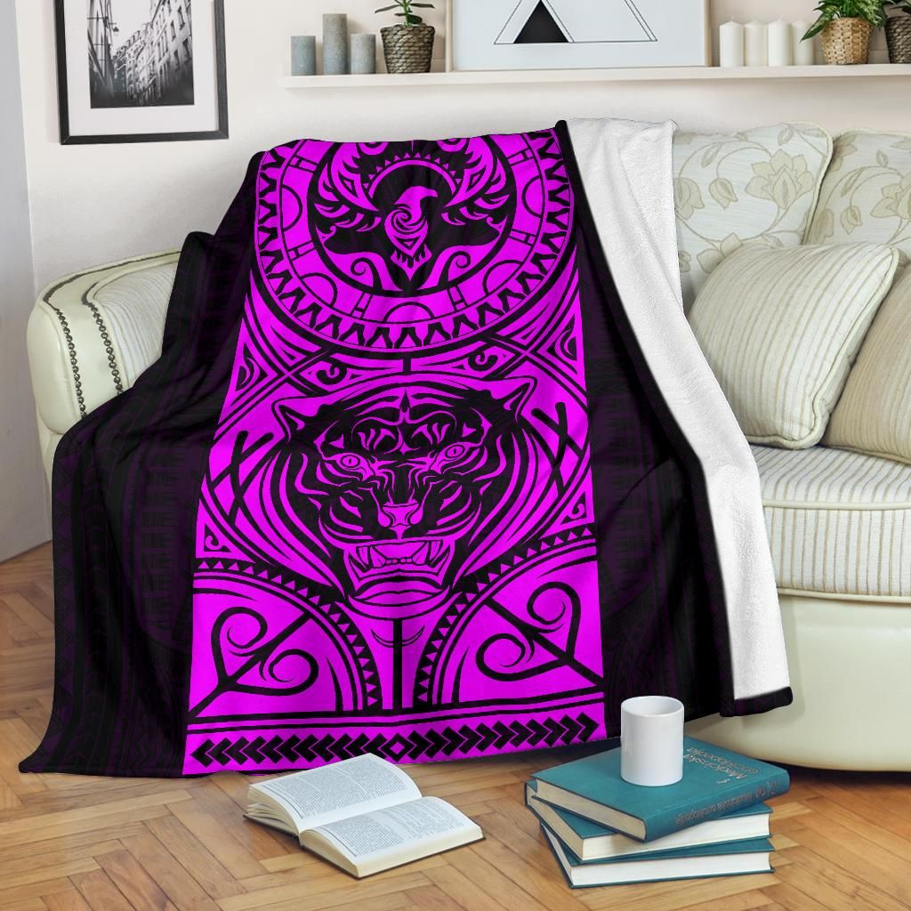 Polynesian The Stylized Bird Tiger Pink Sherpa Fleece Blanket