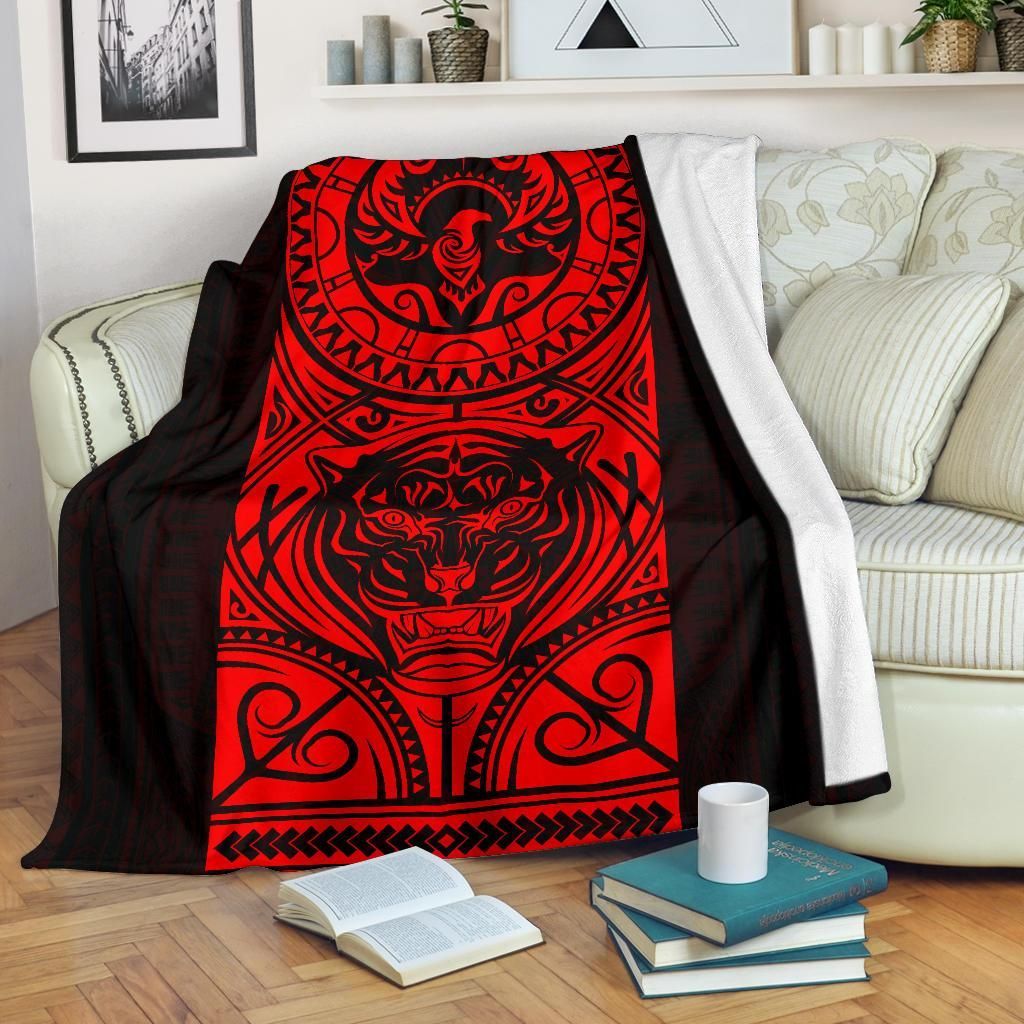 Polynesian The Stylized Bird Tiger Red Sherpa Fleece Blanket