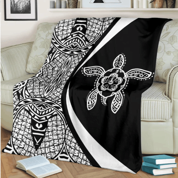 Polynesian Tribal Turtle Sherpa Fleece Blanket