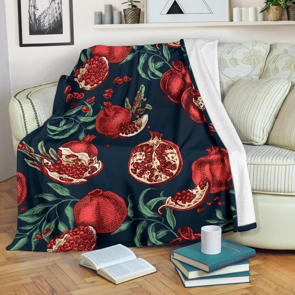 Pomegranate Pattern Print Design Navy Fleece Blanket