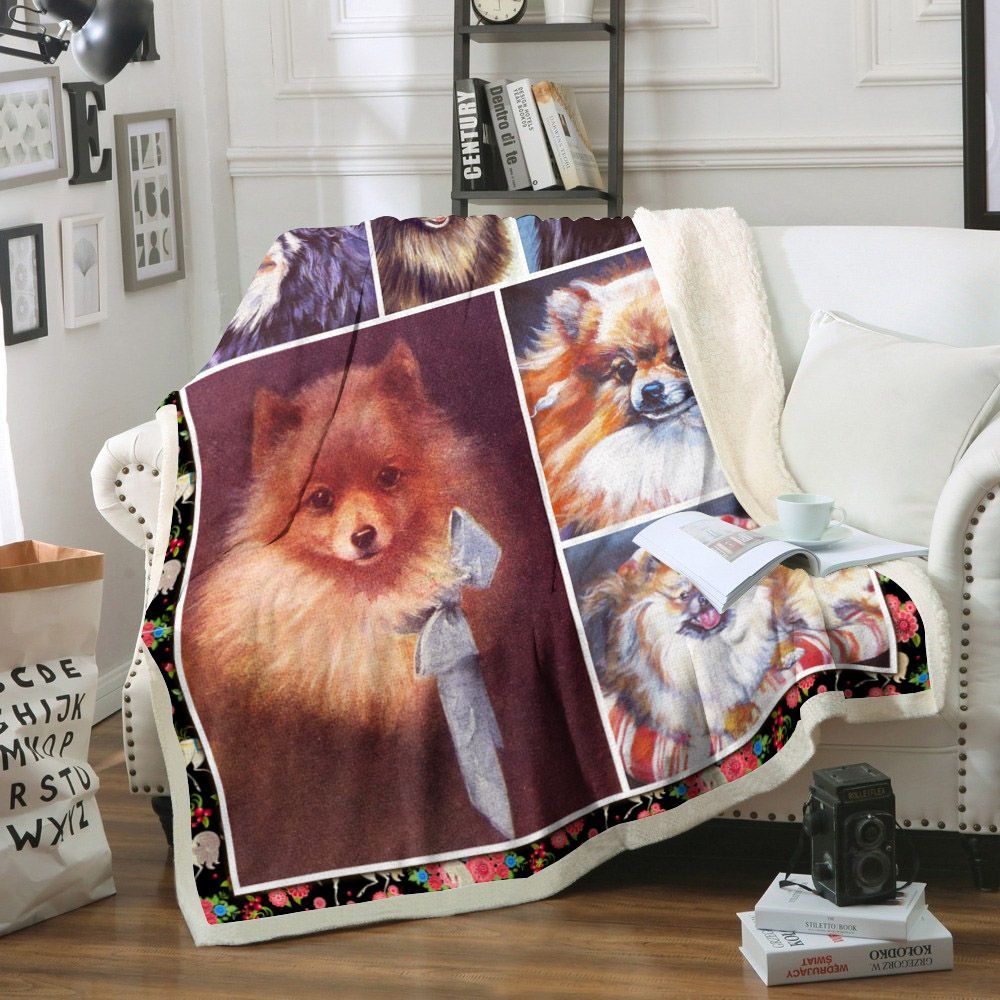 Pomeranian Dog Sherpa Fleece Blanket