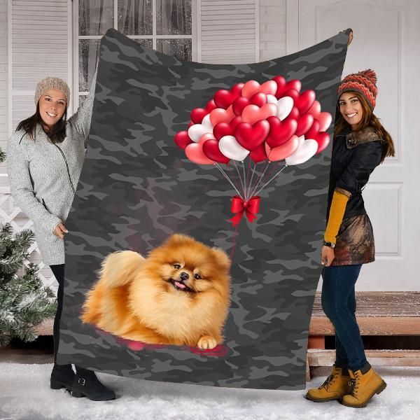 Pomeranian Dog Valentines Day Sherpa Fleece Blanket