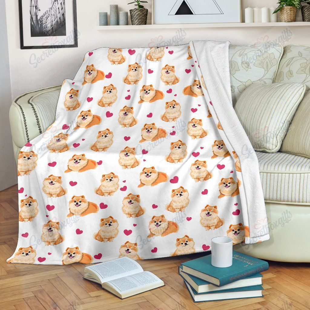 Pomeranian Heart Fleece Blanket