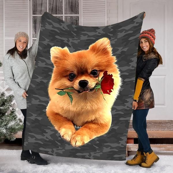 Pomeranian Rose Dog Valentines Day Sherpa Fleece Blanket