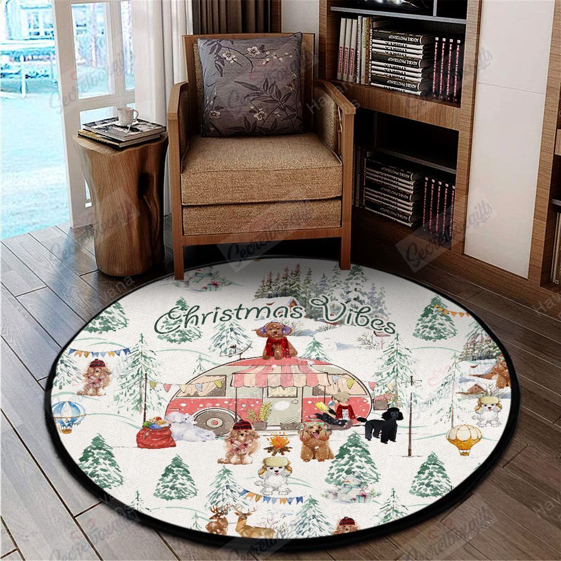 Poodle Christmas Vibes Round Carpet
