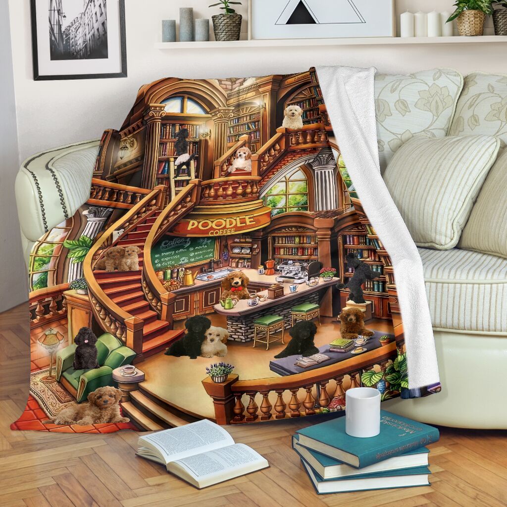 Poodle Coffee Shop Fleece Blanket