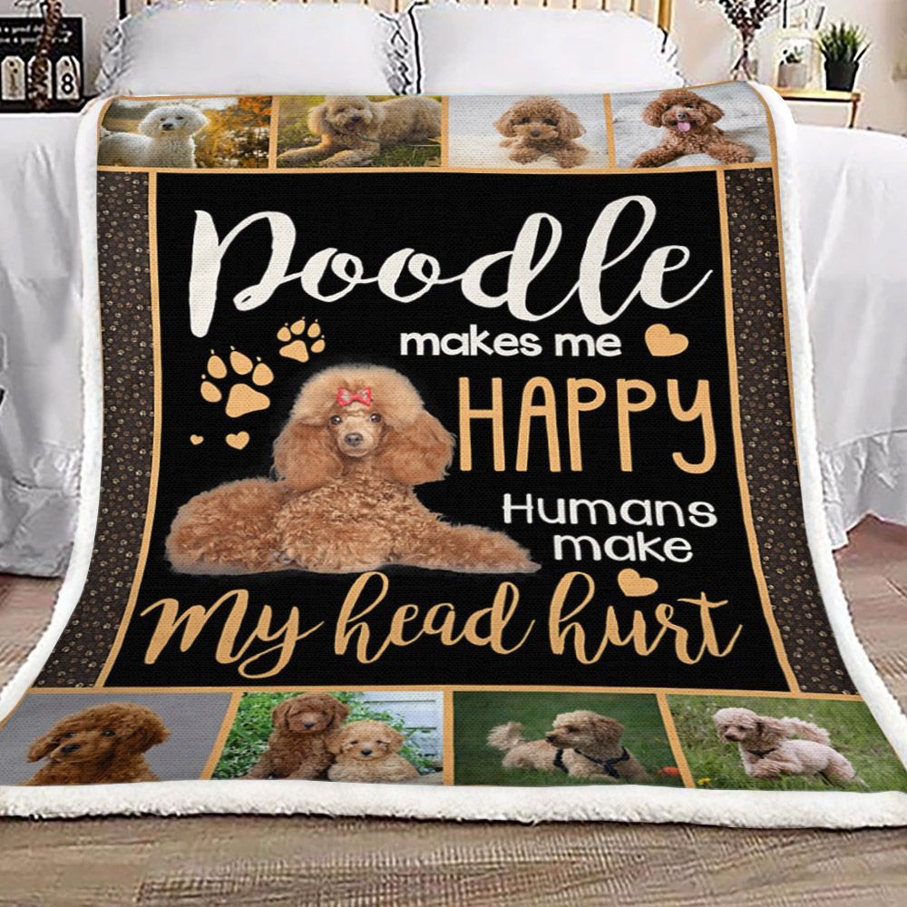 Poodle Makes Me Happy Sherpa Fleece Blanket