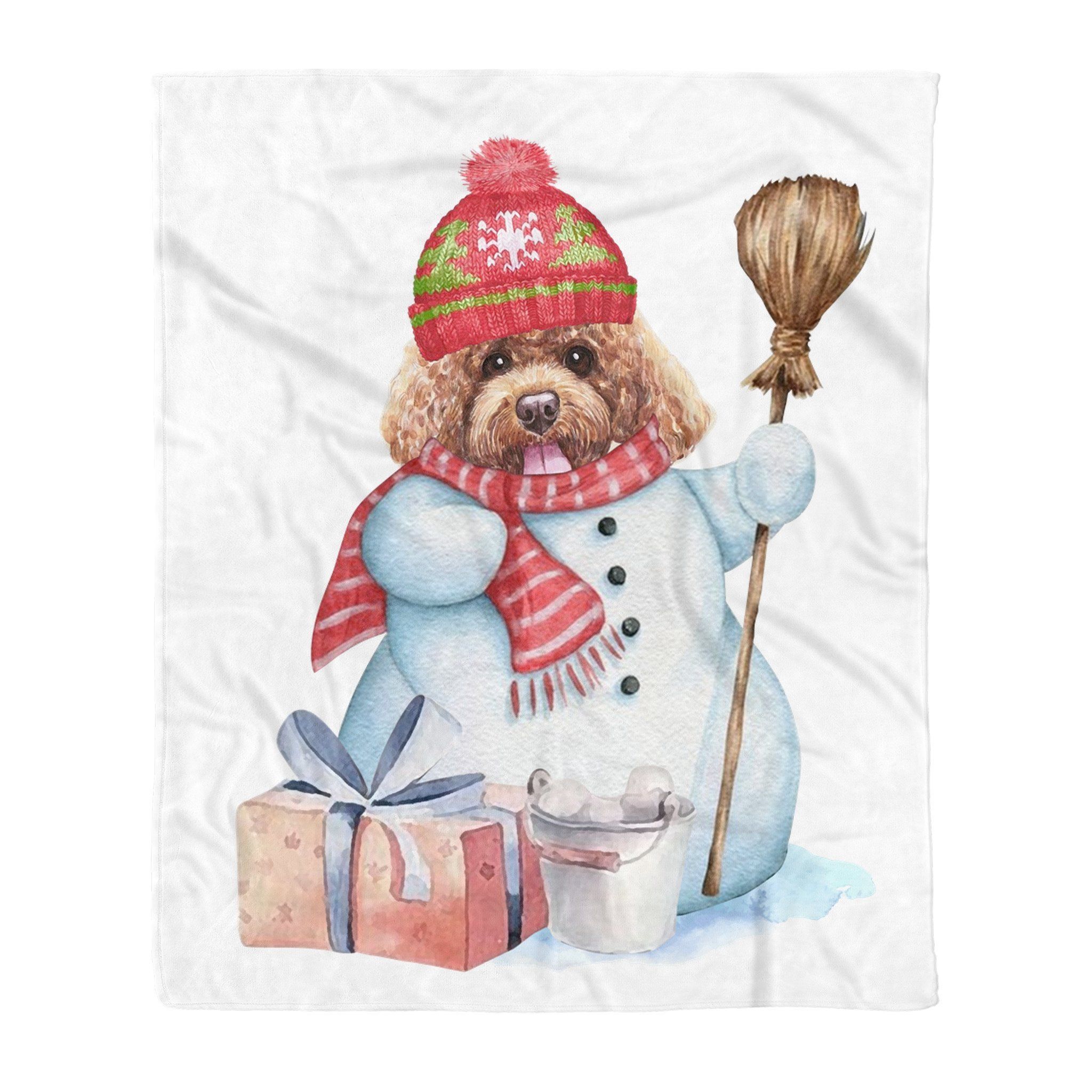 Poodle Snowman Christmas Sherpa Fleece Blanket