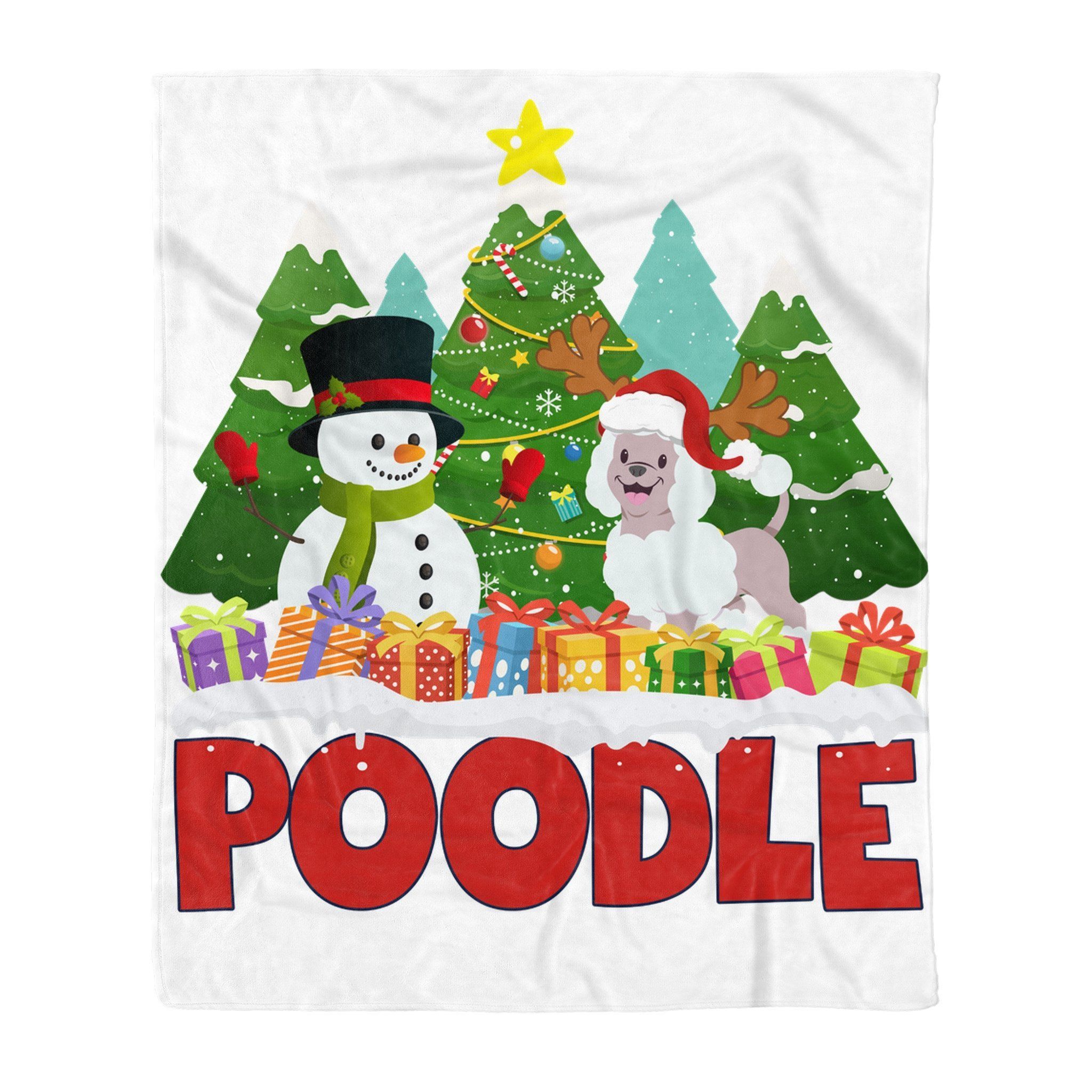 Poodle Snowman Christmas Tree Sherpa Fleece Blanket