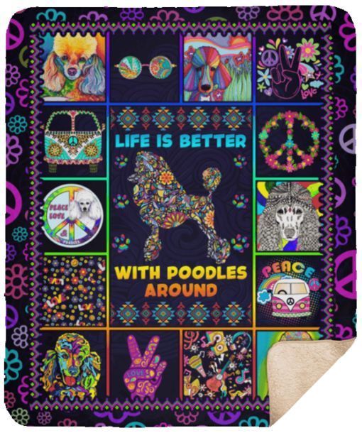 Poodles Around Hippie Sherpa Fleece Blanket