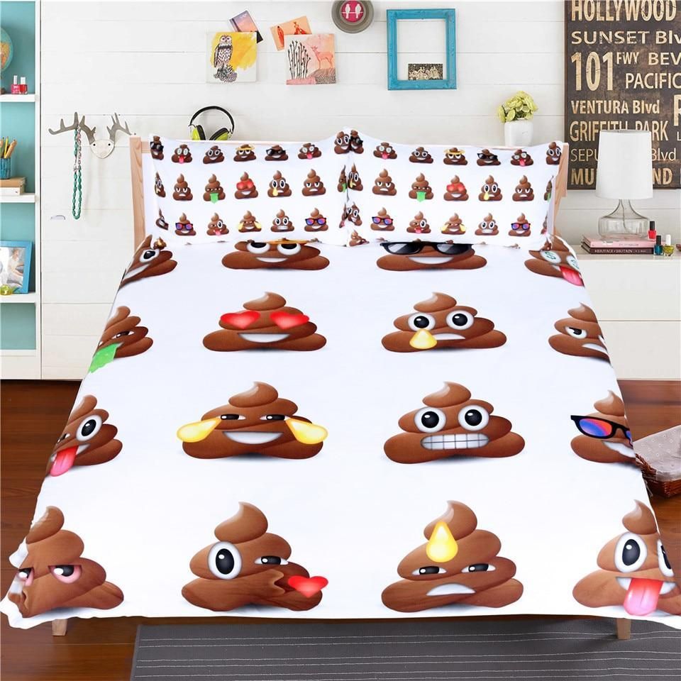 Poop Emoji Funny Faces Bedding Set