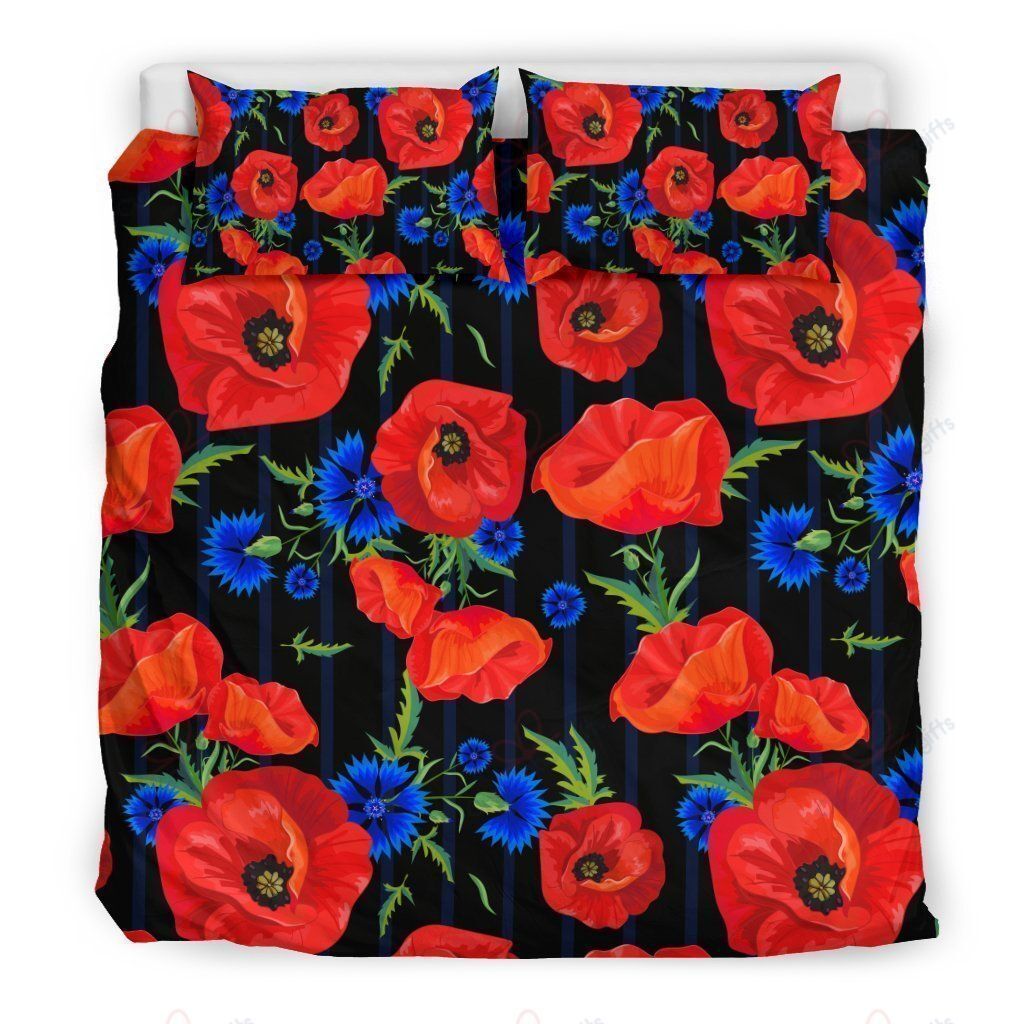 Poppy Red Floral Pattern Printed Bedding Set