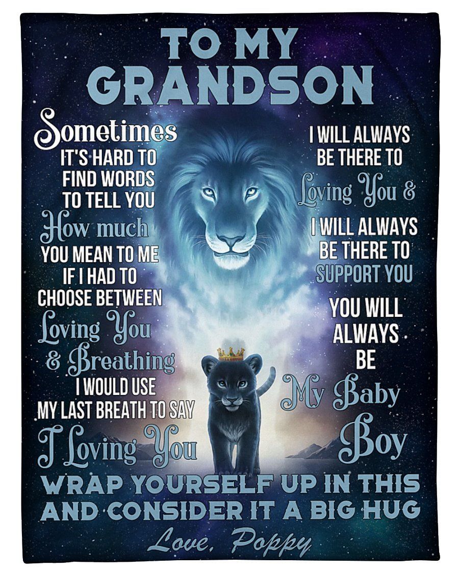 Poppy To Grandson Customized Name Lion Always Be There To Love You Fleece Blanket Fleece Blanket