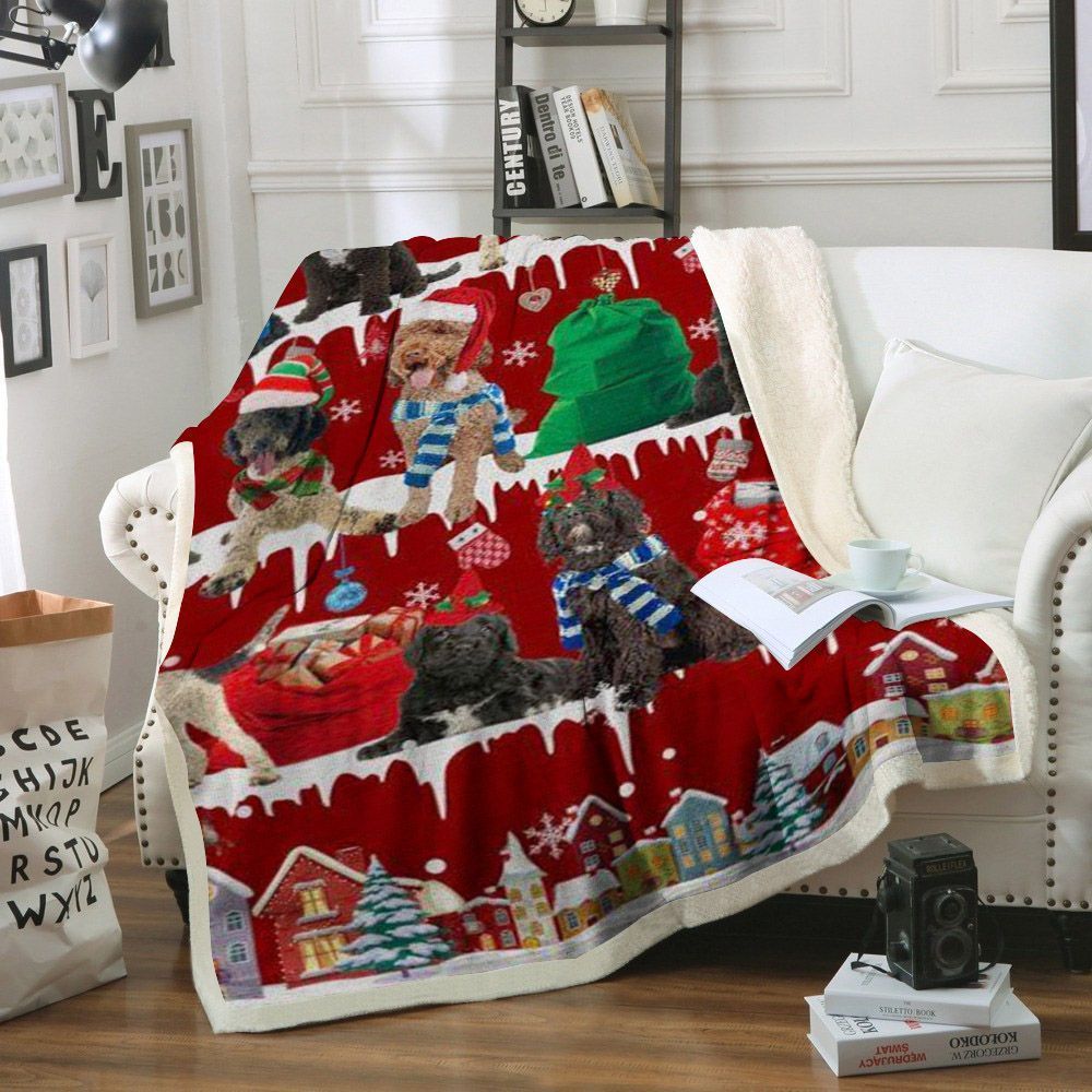 Portuguese Water Dog Snow Christmas Sherpa Fleece Blanket