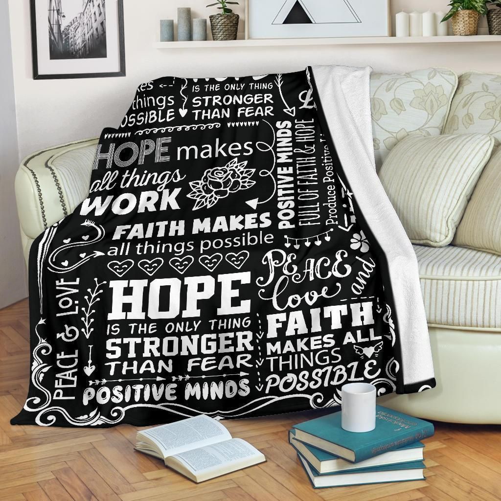Positive Words Black And White Design Printed Fleece Blanket