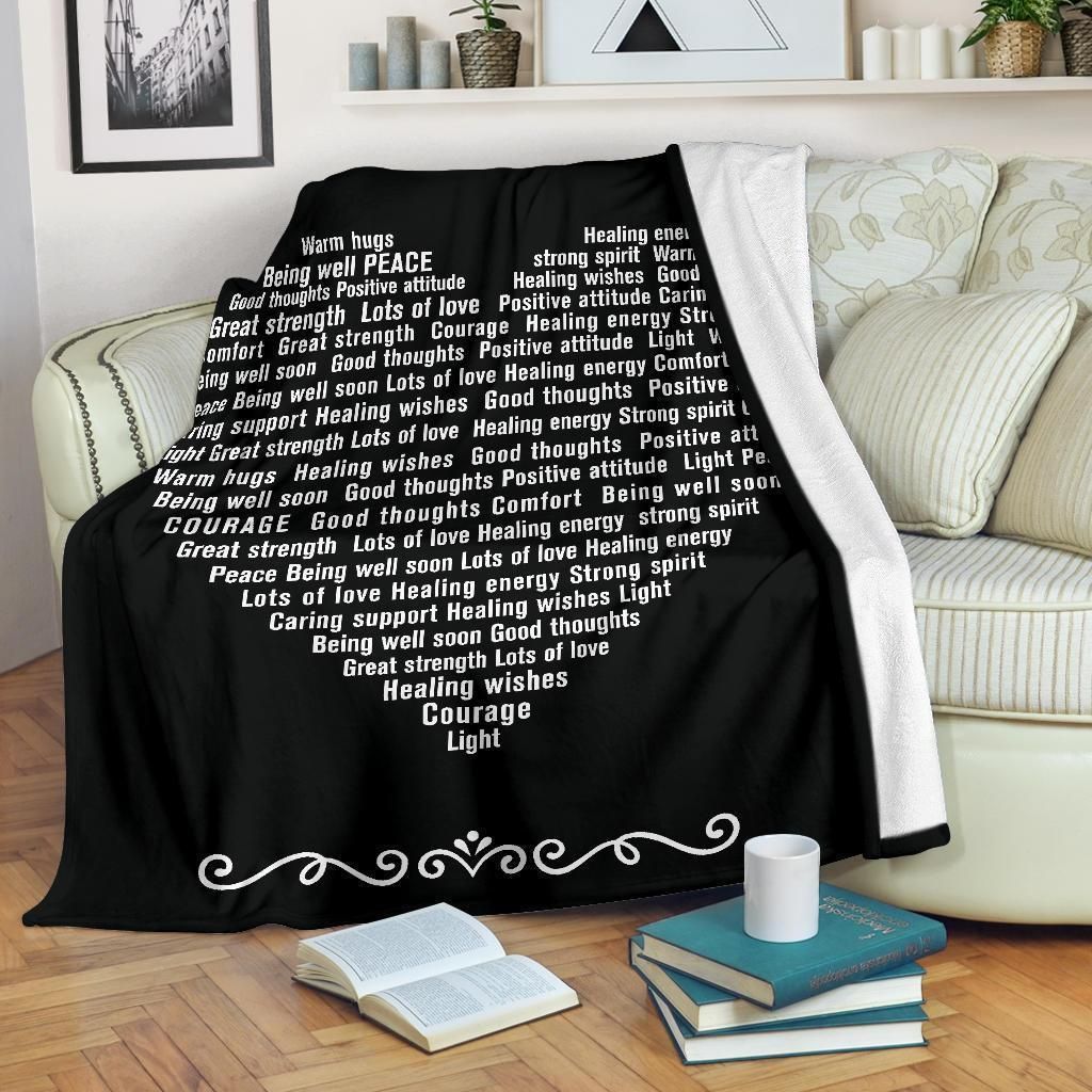 Positive Words In Heart Printed Fleece Blanket