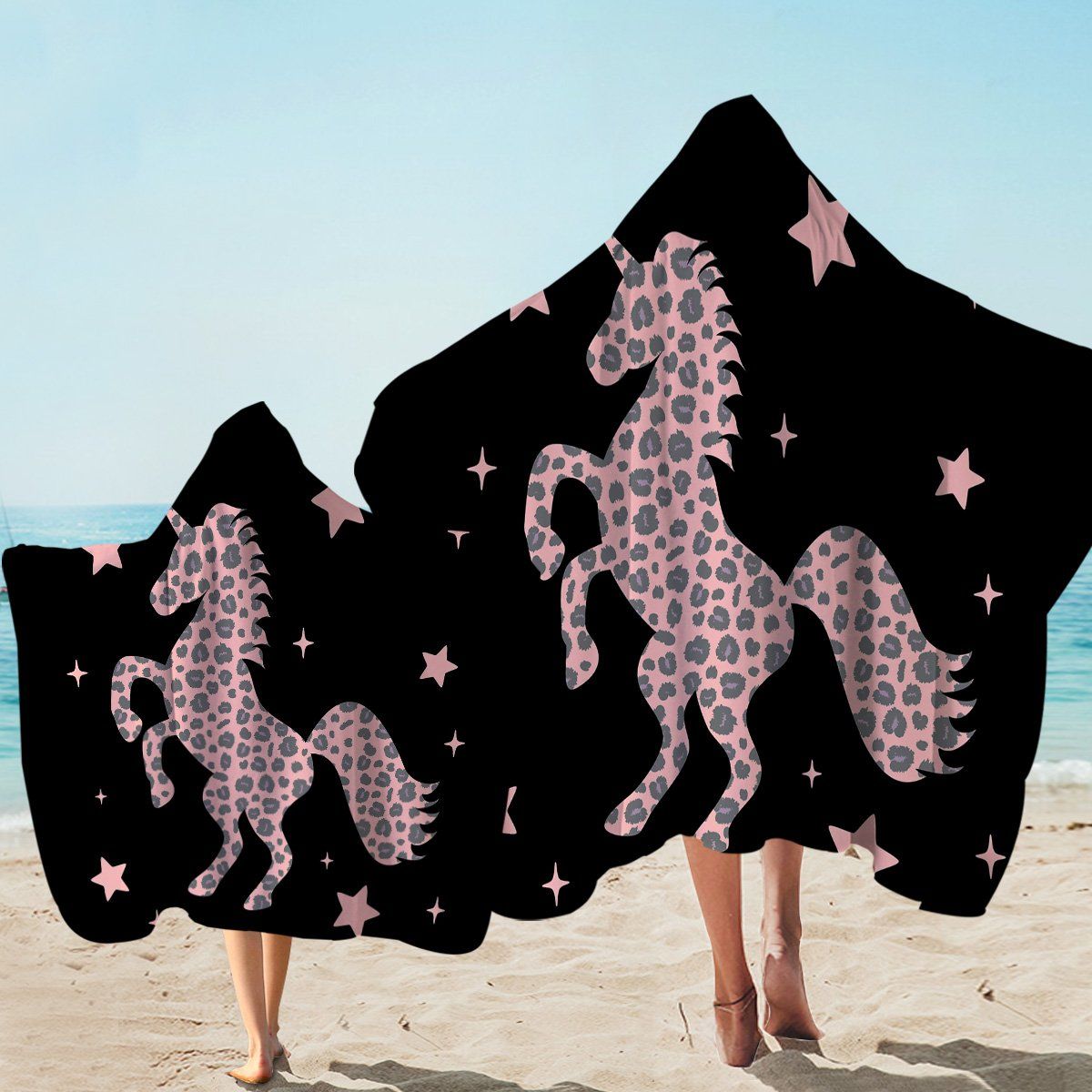 Prancing Unicorn Pink Starry Printed Hooded Towel