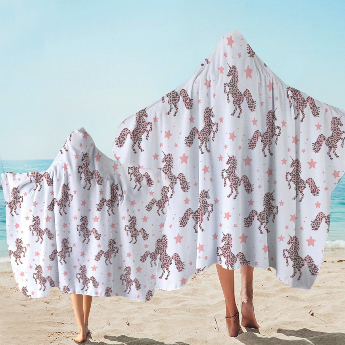 Prancing Unicorn Starry Tan Printed Hooded Towel