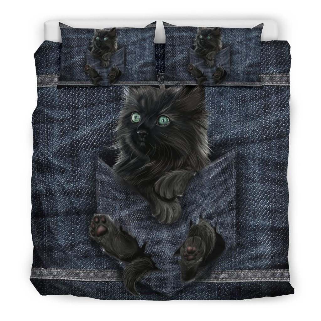Premium Black Cat Pocket Bedding Set