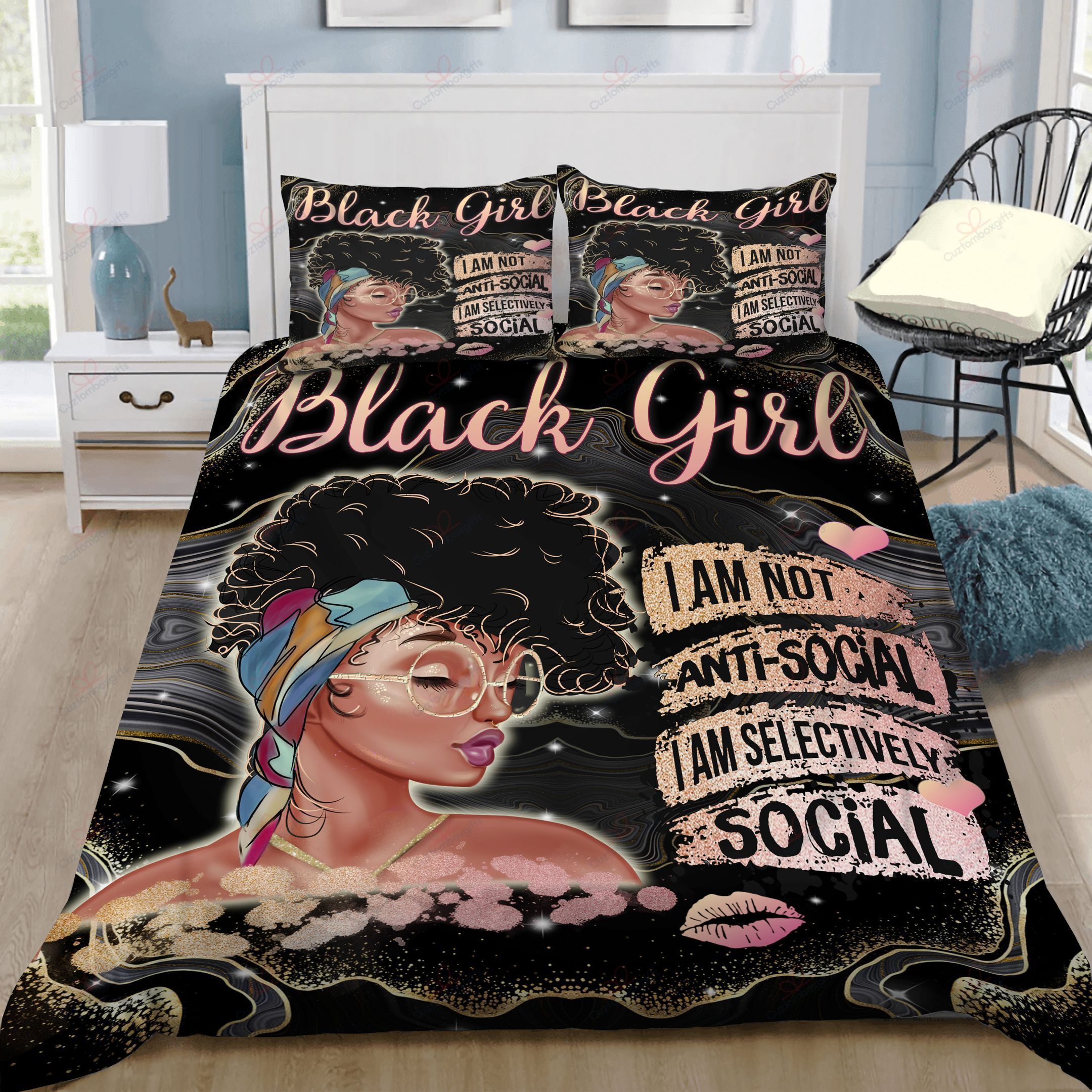 Pretty Black Girl Not Anti Social Bedding Set