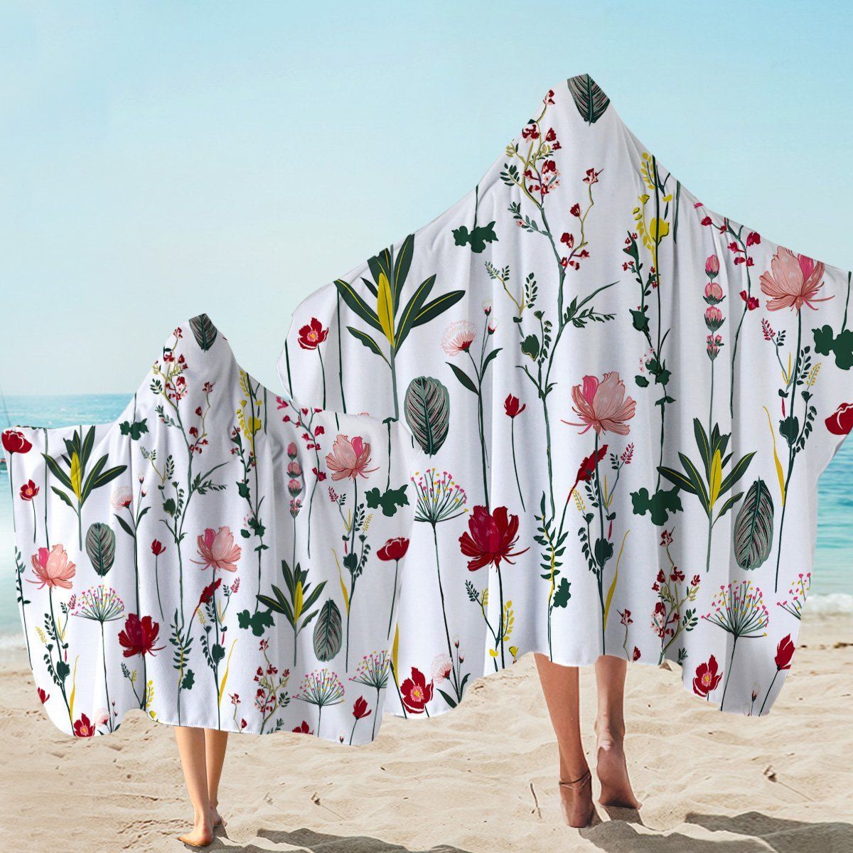 Pretty Plants White Pattern Printed Hooded Towel