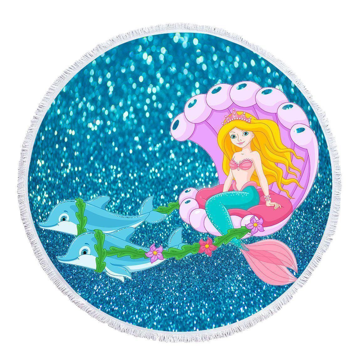 Princess Mermy Printed Round Beach Towel