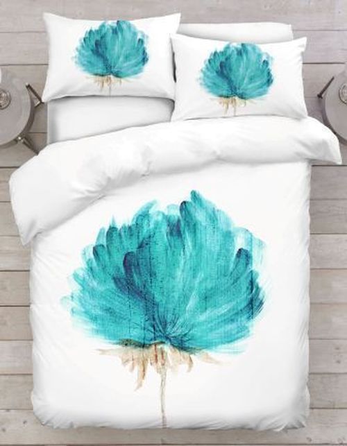 Printed Duvet Cover Flower Light Blue
