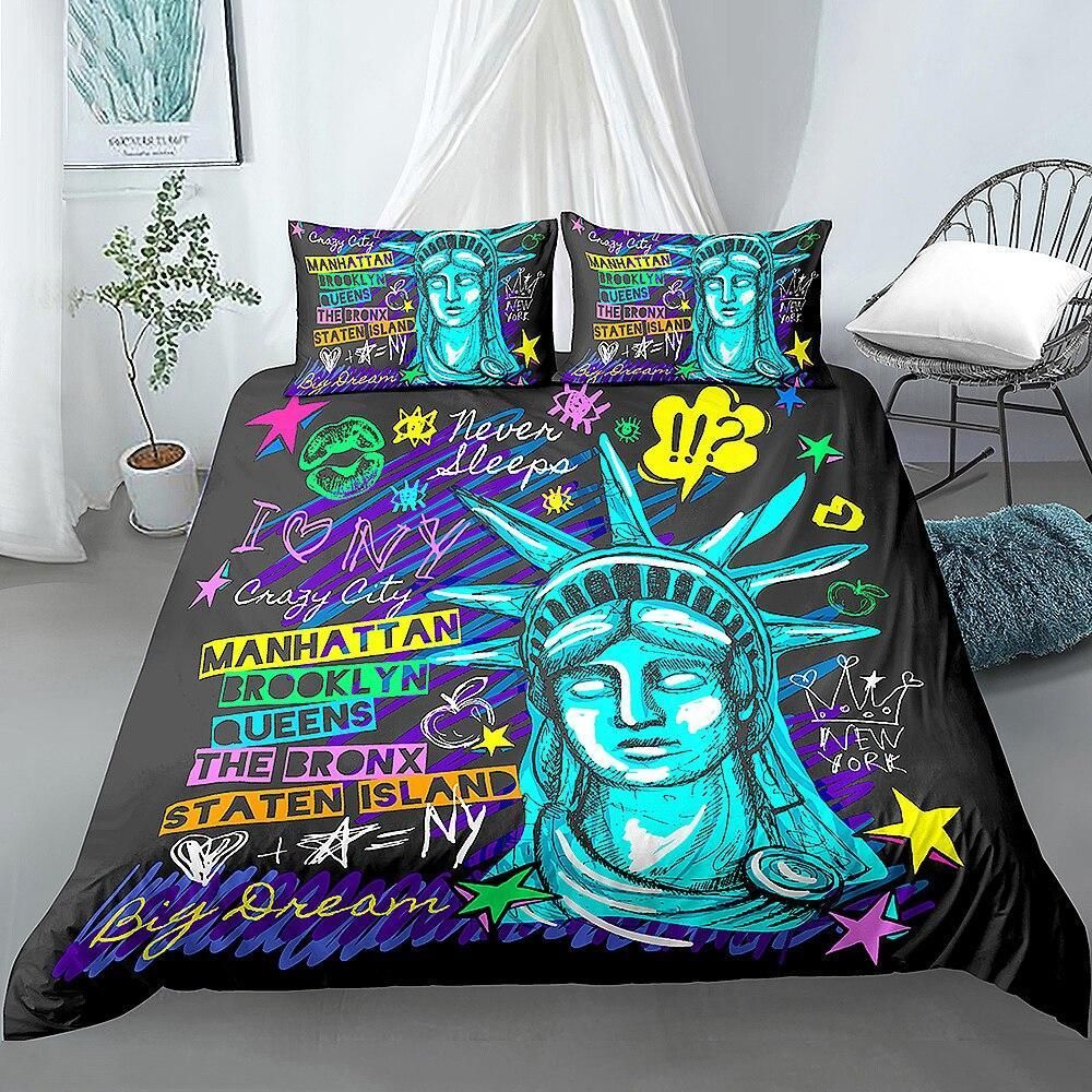Printed Statue Of Liberty Bedding Set
