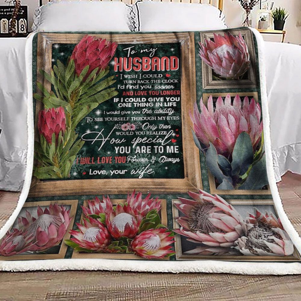 Protea Cynaroides To My Husband Sherpa Fleece Blanket