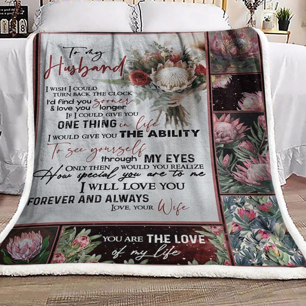 Protea Cynaroides To My Husband Sherpa Fleece Blanket