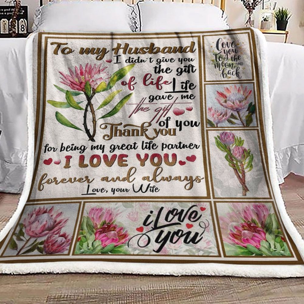 Protea Cynaroides To My Husband Sherpa Fleece Blanket