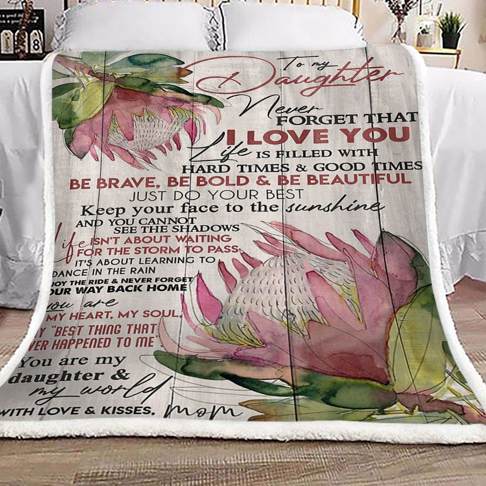 Protea Flower To My Daughter Kisses Mom Sherpa Fleece Blanket