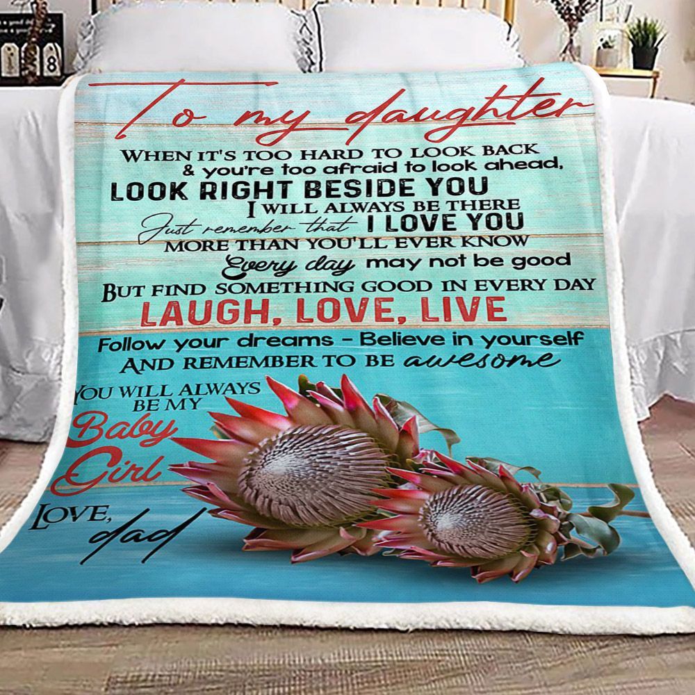 Protea Flower To My Daughter Love Dad Sherpa Fleece Blanket