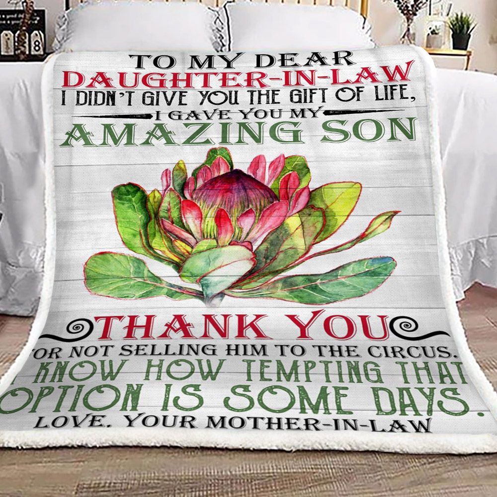 Protea Flower To My Dear Daughter In Law Love Your Mother In Law Sherpa Fleece Blanket