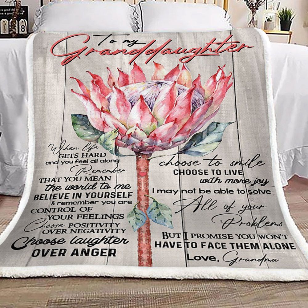 Protea Flower To My Granddaughter Love Grandma Sherpa Fleece Blanket